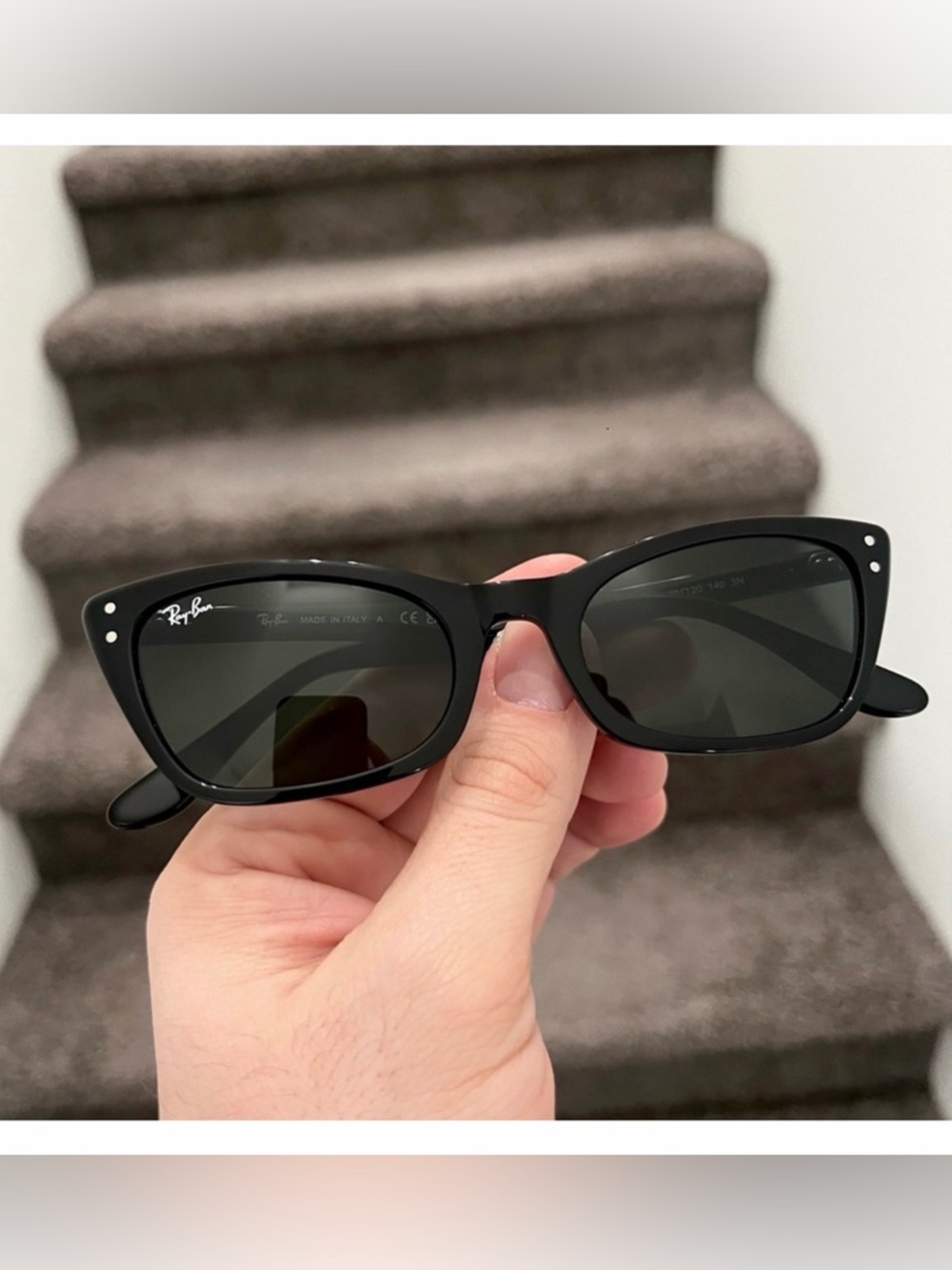 Ray-Ban Black Cat-Eye Sunglasses with Dark Green Lenses
